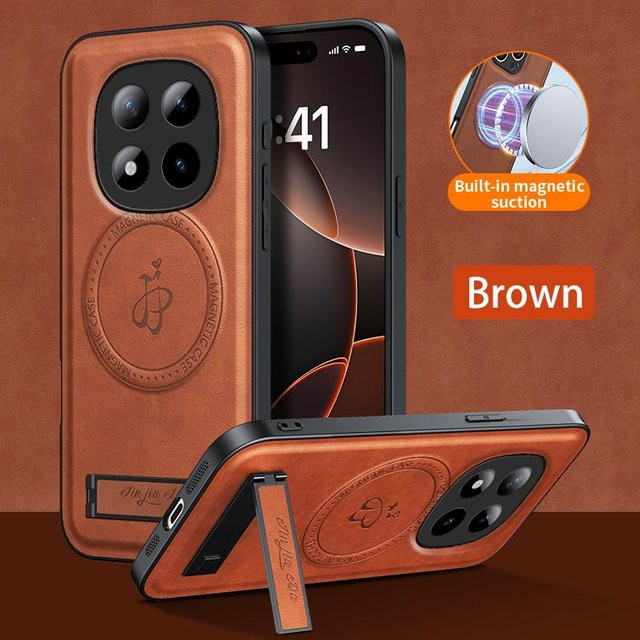 YULIN Leder-Standhülle für Redmi Note 1 Pro+ in Braun mit magnetischer Abdeckung und kabellosem Laden, stoßfeste Schutzhülle - Bild 1