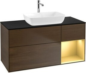 V&B Waschtischunterschrank Finion in Platinblau lackiert mit Walnuss Details, Breite: 120 cm, Tiefe: 50,1 cm, Höhe: 50,1 cm - Bild 1