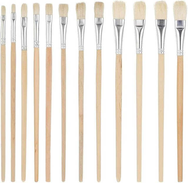 12-teiliges Pinselset von SZ-JZQ mit Holzgriffen in Weiß und Multicolour für Acryl-, Öl- und Wasserfarben sowie Detailmalerei - Bild 1
