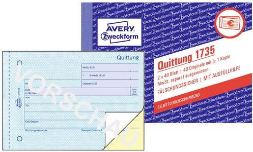 Avery Zweckform Quittungs-Block 1735 DIN A6 quer Weiß 80 Blatt - Bild 1