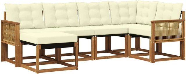 vidaXL Outdoor-Sofagarnitur L-Form aus Akazienholz mit Textilene und Kissen in Natur und Creme - Bild 1