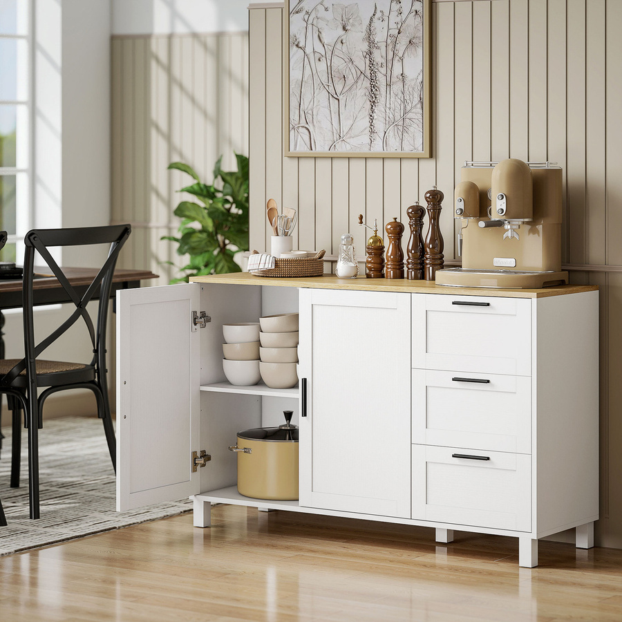 HOMCOM Sideboard Weiß mit Soft-Close-Schubladen und verstellbarem Einlegeboden, moderner Aufbewahrungsschrank für Wohnzimmer, Küche oder Flur, B/T/H: 120 x 38 x 76 cm - Bild 2