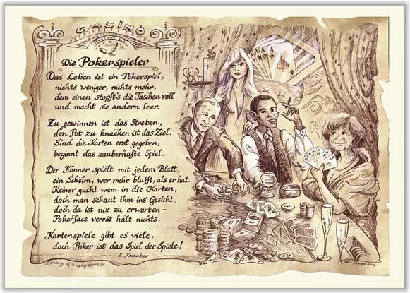 Kunstbild Poker auf Antikpapier von Tantum Graphic, Vintage Paper Poster, Mehrfarbig, A4