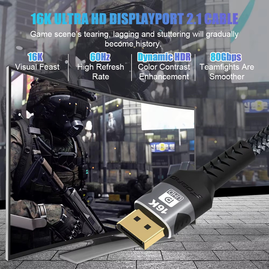 FDBOY DisplayPort 2.1 Kabel Schwarz, 80Gbps für 16k @ 60Hz, 8k @ 120Hz und 4k @ 240Hz, DP zu DP für PC, Laptop, Gaming-Monitor und Konsole - Bild 3
