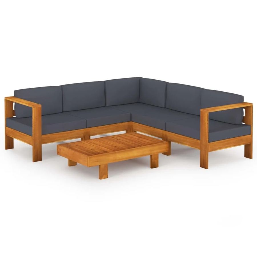 vidaXL 6-tlg Garten-Lounge-Set aus Akazienholz mit grauen Polsterauflagen in L-Form - Bild 2