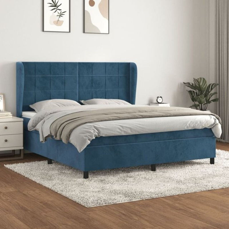 Vidaxl Boxspringbett mit Matratze aus Samt in Blau, B/T/H: 160 x 200 cm - Bild 1