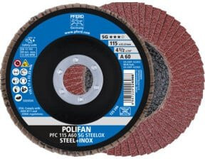 PFERD TOOLS POLIFAN Fächerscheibe PFC konisch A60 SG STEELOX für Stahl und Edelstahl, Durchmesser: 115 mm, Bohrung: 22,23 mm, Farbe: Mehrfarbig - Bild 1
