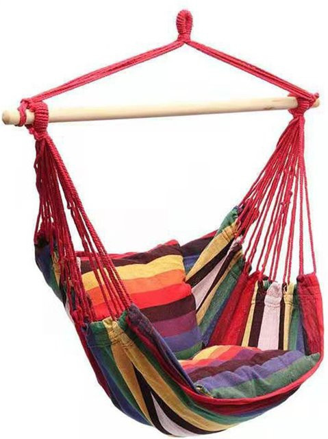 Binchi Hängesessel mit bunt gestreiftem Stoff und Metallrahmen für Erwachsene im Boho-Stil, Rot/Mehrfarbig - Bild 1
