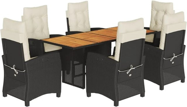 vidaXL 7-teilige Garten-Essgruppe aus schwarzem PE-Rattan und Akazienholz mit Kissen - Bild 1