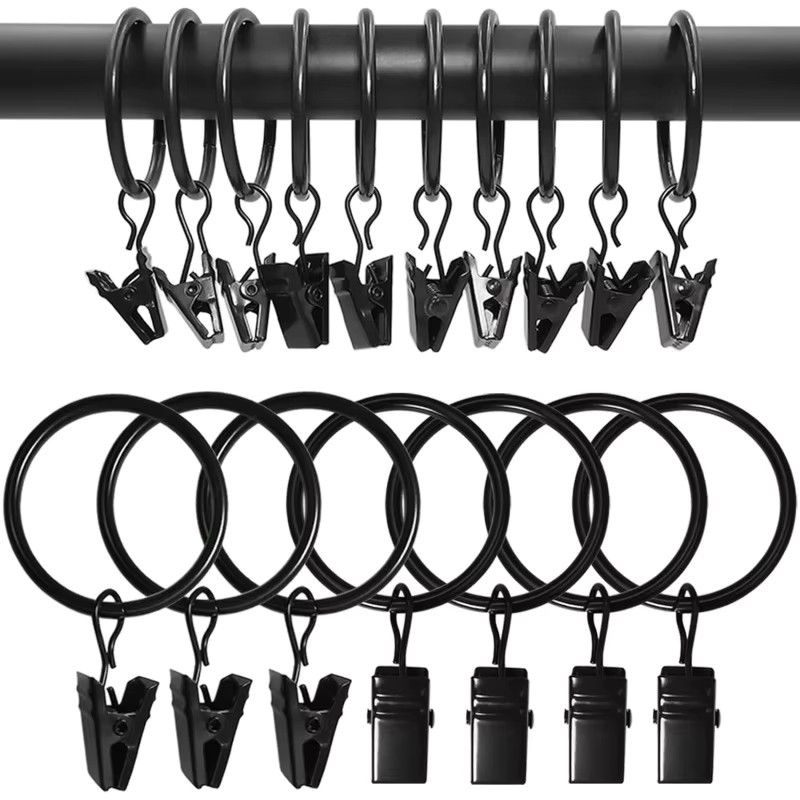 12 schwarze runde Vorhangringe mit Clips für Duschvorhänge, Innendurchmesser: 35 mm - Bild 2