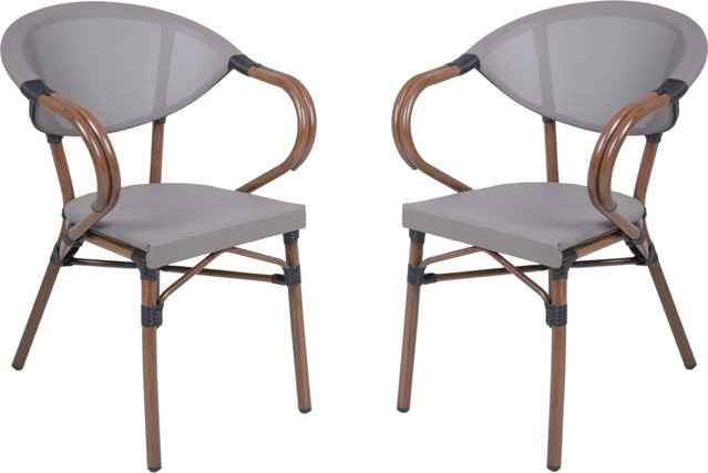 DELUKE Gartenstuhl 2er Set SION in Braun im Bambus-Look, wetterfeste Stapelstühle aus Aluminium und Textilene für Outdoor und Garten - Bild 1