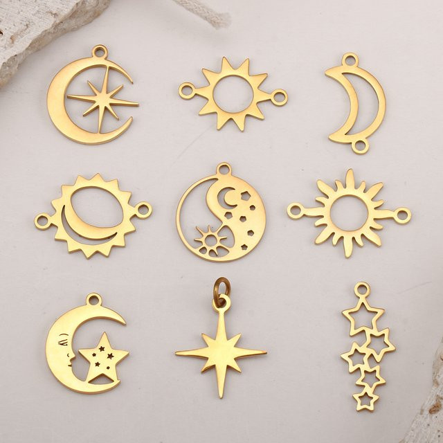 baleine bleue Charms Stern/Mond/Sonne, Edelstahl, Gold, 5 Stück - Bild 1