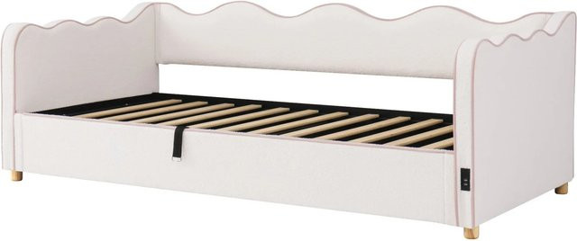 Merax Daybett mit Hydraulik-Lift und USB-Anschluss aus Bouclé in Beige, B/T/H: 216 x 90 x 74,5 cm - Bild 1