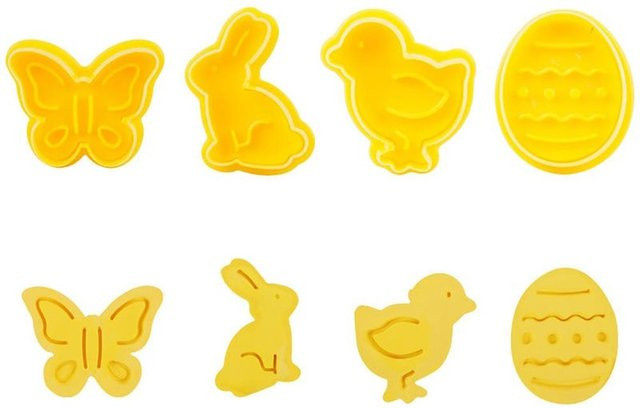 CosyHome Ausstecher Set aus Kunststoff in Gelb mit Schmetterling, Hase, Küken und Osterei für Fondant, Kekse und Kuchen, 4 Stück - Bild 1