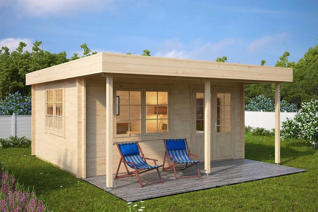 Modernes Gartenhaus Ian C aus Holz mit Vordach B/T: 5 x 4 m - Bild 1