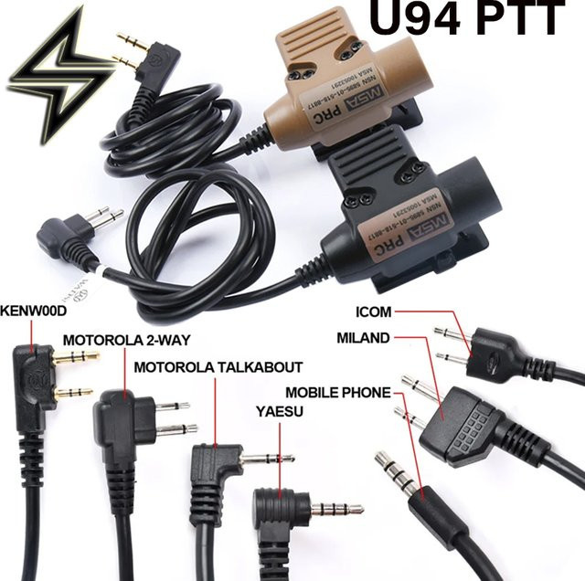 WADSN Militärischer Taktischer U94 PTT Headset Adapter mit 7,0 mm Stecker für COMTAC, Earmor, Baofeng, Kenwood und Motorola in Schwarz - Bild 1