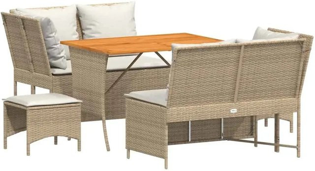 vidaXL 5-teilige Garten-Sofagarnitur aus Polyrattan mit Kissen in Beige - Bild 1