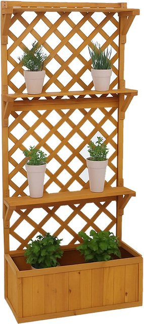 Hochbeet MCW P69 aus Holz mit Rankgitter und Ablagefläche in Natur - Bild 1
