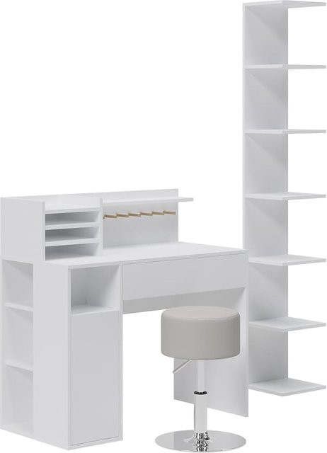 Vicco Schreibtisch Set in Weiß mit Bücherregal und Hocker, 3-teilig - Bild 1