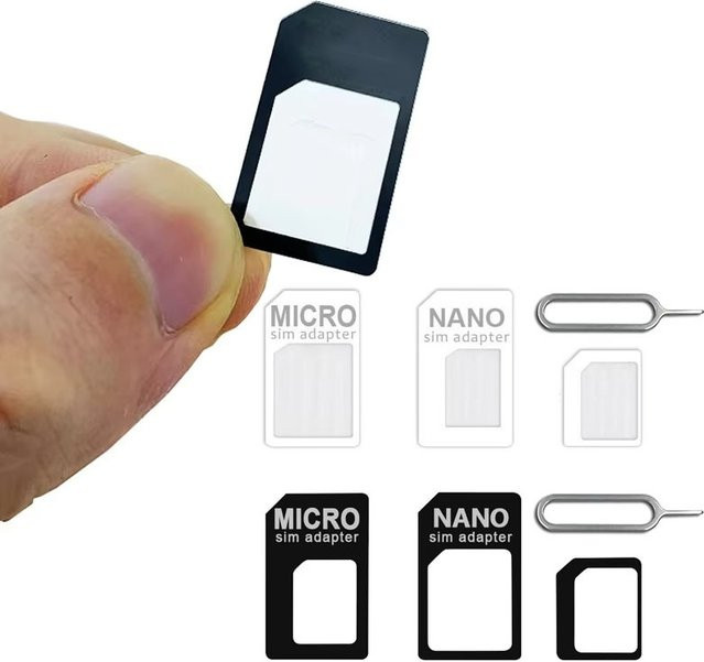 4-in-1 SIM-Kartenadapter Set in Weiß für Nano-SIM zu Micro-SIM Konvertierung inklusive Auswurfstift für Xiaomi und andere Smartphones - Bild 1