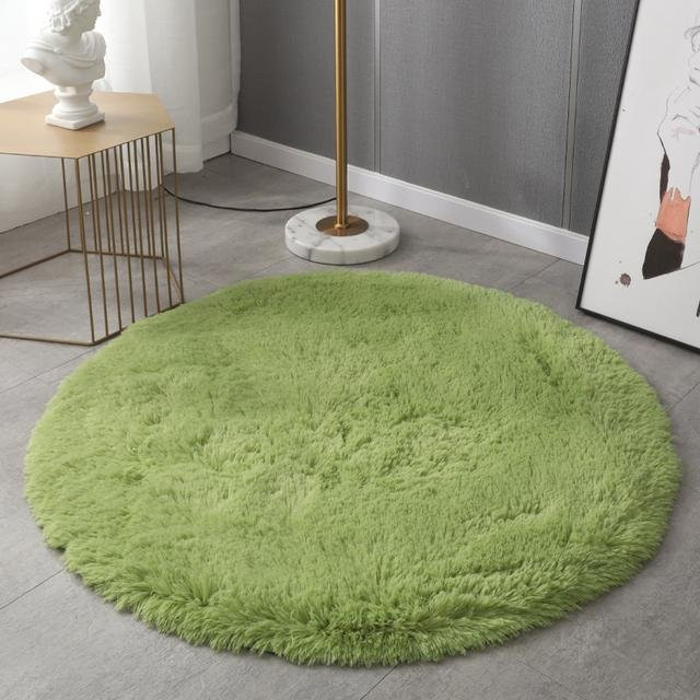 Runder Plüschteppich von Yiran Furniture in Grün, flauschiger Teppich für Wohnzimmer, Schlafzimmer und Kinderzimmer, rutschfest und weich, Durchmesser: 200 cm - Bild 1