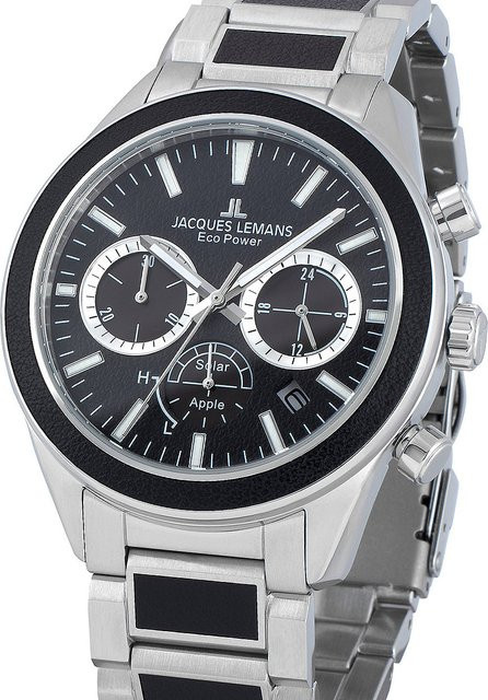 Jacques Lemans Herrenuhr, Solar, Edelstahl, Schwarz, 44 mm, 10 ATM - Bild 1