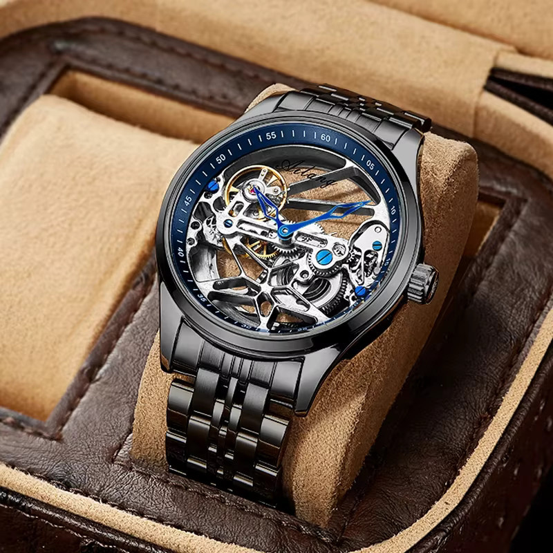 AILANG Armbanduhr Automatik, Edelstahl, Schwarz Blau, Herren - Bild 2