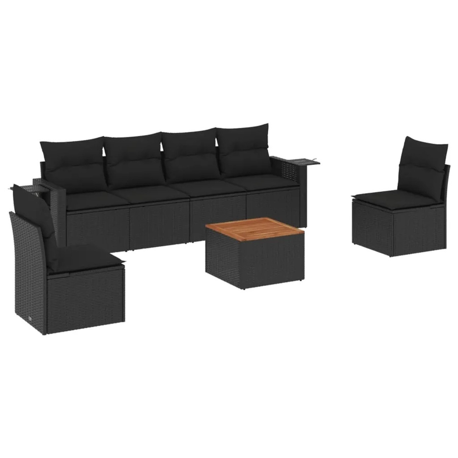vidaXL 7-teilige Garten-Sofagarnitur aus Polyrattan in Schwarz mit Kissen und Stauraum - Bild 2
