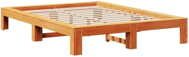 vidaXL Massivholzbett aus Kiefernholz in Wachsbraun, rustikales Doppelbett ohne Matratze, B/T/H: 160 x 200 x 31,5 cm - Bild 1