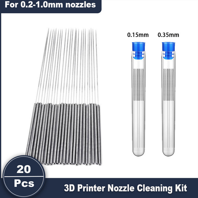 LIXIU 3D-Drucker-Düsen-Reinigungsset mit 20 Nadeln in Silber, 0.15 mm und 0.35 mm für Düsen von 0.2 bis 1.0 mm, passend für Bambu Lab X1 P1 A1 Mini und Ender 3 K1 MK8 - Bild 1