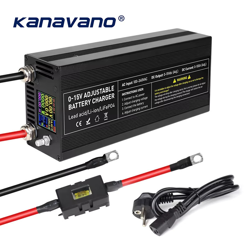 Intelligentes Hochleistungs-Batterieladegerät 60A 100A für Li-Ionen und 14,6V LiFePO4 Batterien, Einstellbar 0-15V, Schwarz - Bild 2
