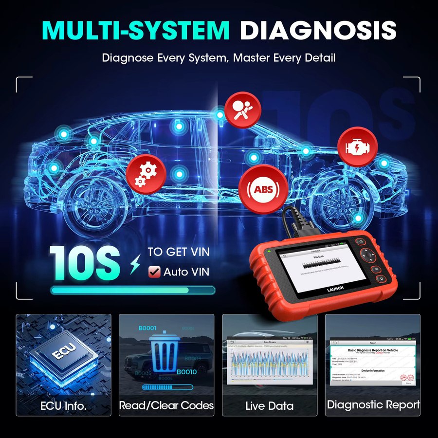 LAUNCH CRP129X V3.0 OBD2 Diagnosegerät in Rot mit 12 Reset-Funktionen und Diagnose für ABS, SRS, Getriebe und Motor - Bild 6