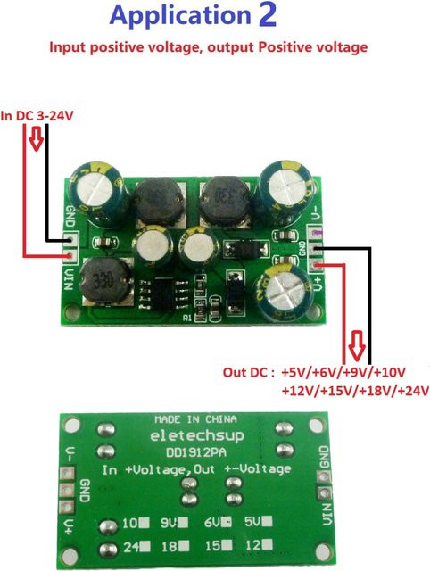 eletechsup DD1912PA 2-in-1 8W Boost-Buck Dual-Plus-/Minus-Spannungsplatine 3-24V auf 5V 6V 9V 10V 12V 15V 18V 24V für ADC DAC LCD OP-AMP Lautsprecher in Grün - Bild 1