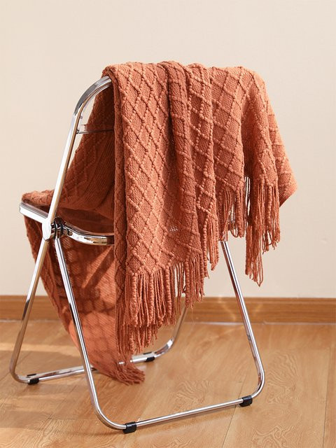 Inyahome Nordic Retro Gestrickte Decke in Beige mit geometrischem Muster - Bild 1