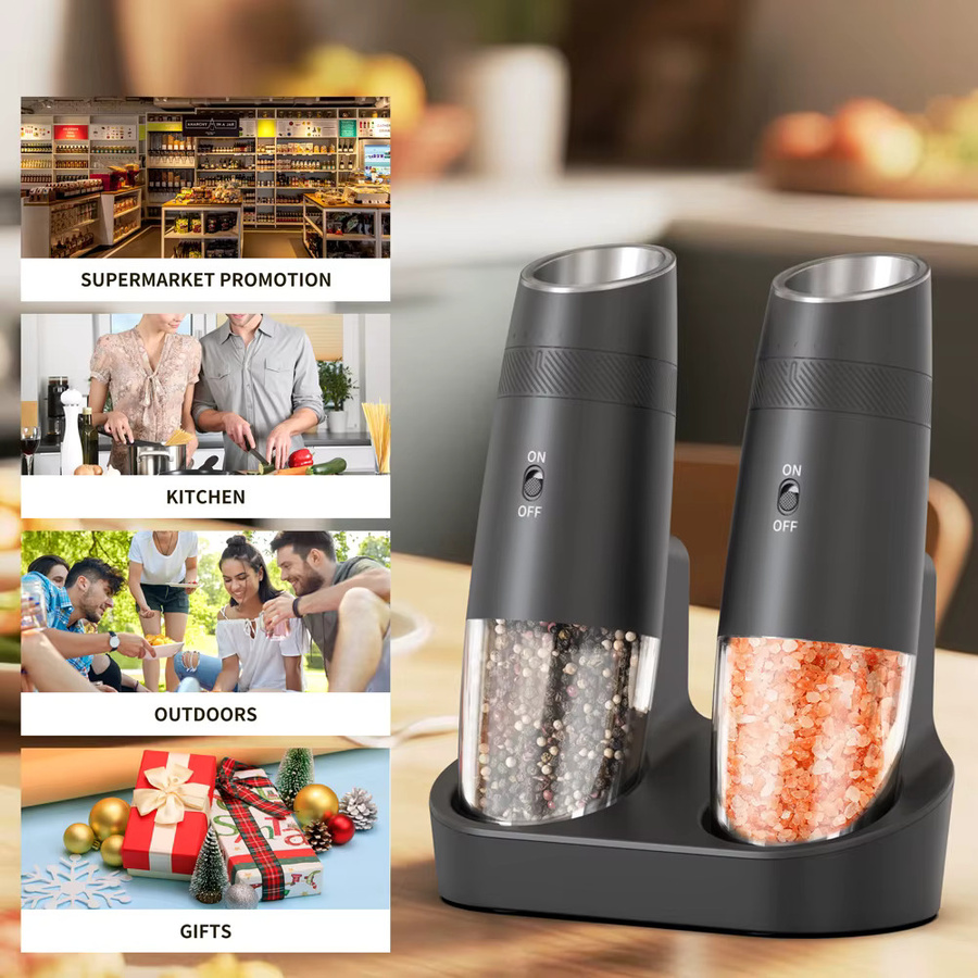 CLITON Automatisches Salz- und Pfeffermühlen-Set, USB wiederaufladbar, Schwarz, Einstellbare Grobheit - Bild 4