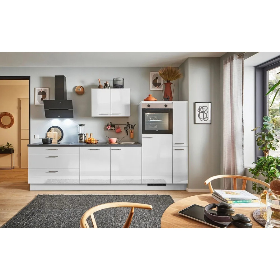 pino Küchenzeile Lichtgrau Hochglanz mit 1 Seitenschrank und Anschlag Rechts Breite: 310 cm - Bild 2