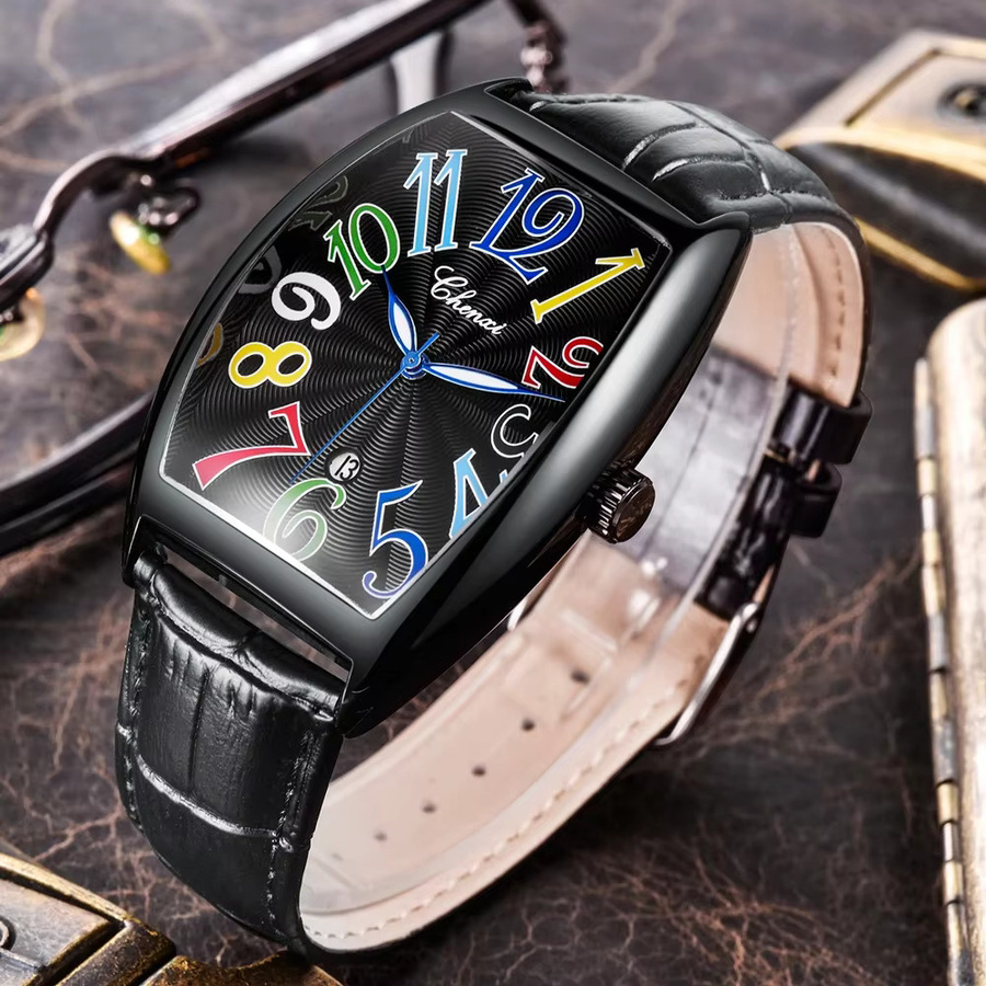 CHENXI Armbanduhr Quarz, Leder, Edelstahl, Herren, Schwarz Silber Weiß - Bild 3