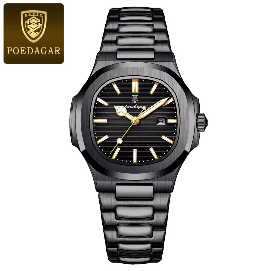 POEDAGAR Armbanduhr Edelstahl, Quarz, Datum, Leuchtzeiger, Silber, Damen - Bild 6