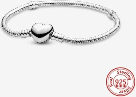 Armband 925 Sterling Silber, Herz, Perlen Charms, 20cm, Unisex - Bild 1