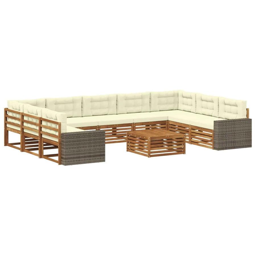 vidaXL Outdoor-Sofagarnitur aus Massivholz Akazie mit 10 Teilen in Natur und Beige - Bild 2