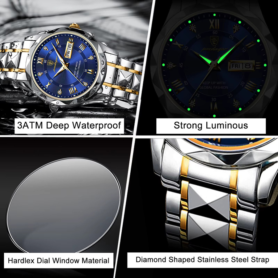 POEDAGAR Armbanduhr, Quarz, Edelstahl, Blau, Herren - Bild 4