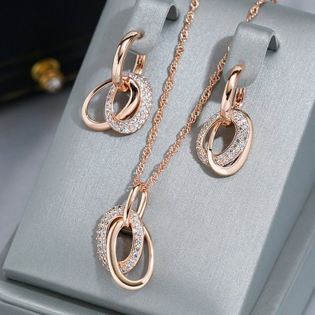 Wbmqda Doppel-Creolen mit Zirkonia, 585 Gold, Roségold, Damen - Bild 1