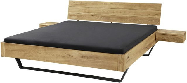 TPT Massivholzbett Bolle aus Wildeiche mit Metallkufen und Kopfteil, Farbe: Natur, B/L/H: 205 x 220 x 87 cm - Bild 1