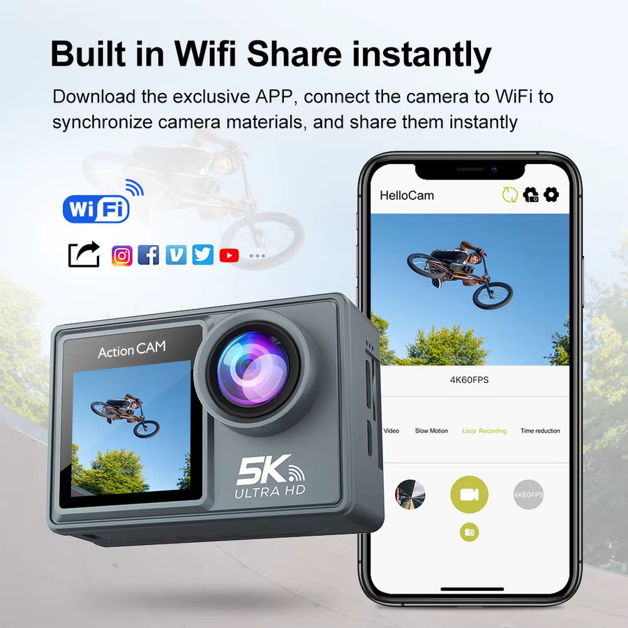 Blossom M40TR 5K Action Camera Pro Schwarz mit EIS Anti-Shake WiFi und 1080P 60FPS Wasserdichte Sportkamera - Bild 7