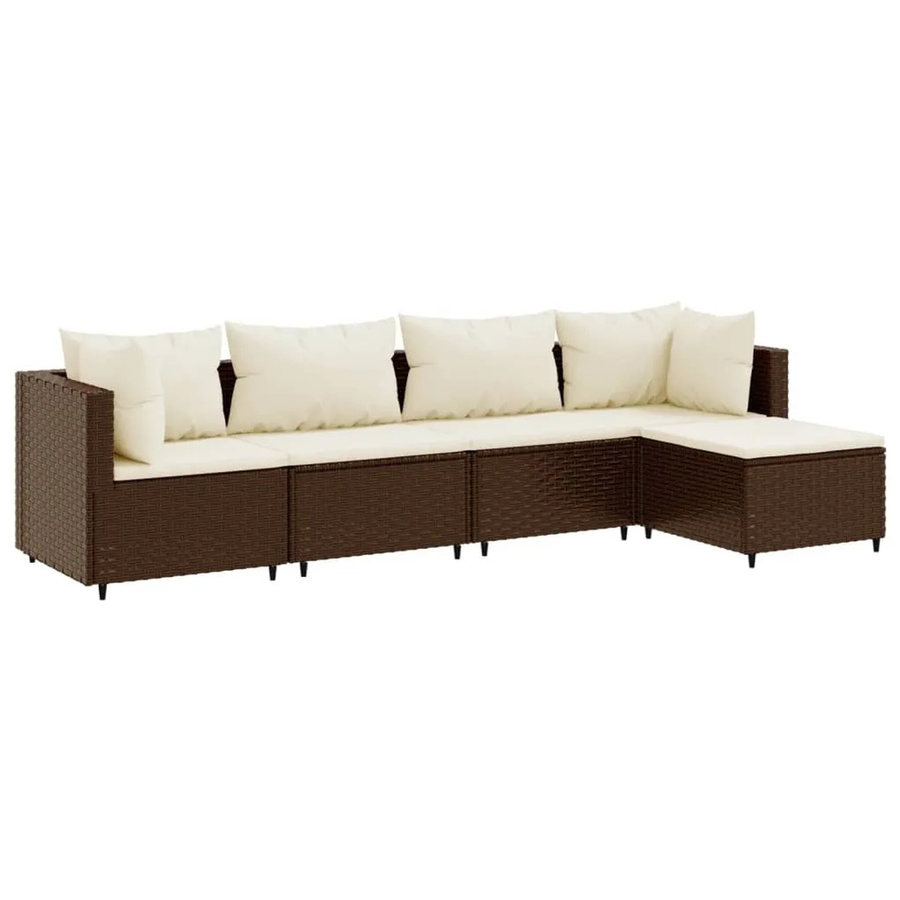 vidaXL 5-tlg Garten-Lounge-Set in L-Form mit Kissen, Braun und Weiß, Poly-Rattan und Metallgestell - Bild 2