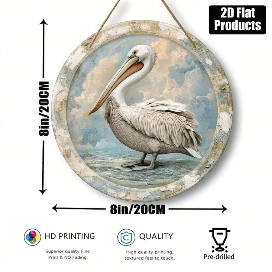 CIFBUY Pelican Coastal Wandkunst Rundes Holzschild Durchmesser: 20,32 cm - Bild 2