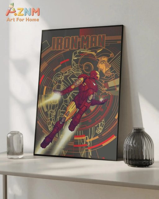 KAYOU Iron Man Kunstdruck Retro Marvel Superhelden Wanddekoration Multicolour - Bild 1