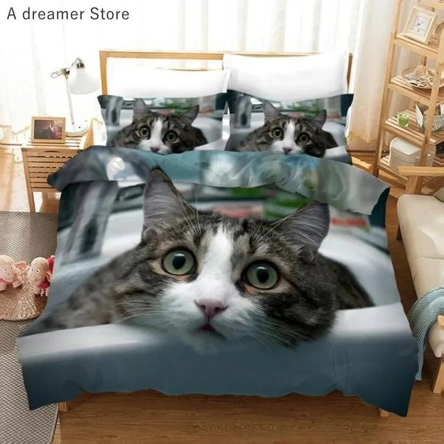 Yiran Home Bettwäscheset mit 3D Katzen-Design, Schwarz, Bestehend aus Bettbezug und Kissenbezug, B/H: 200 x 220 cm - Bild 1