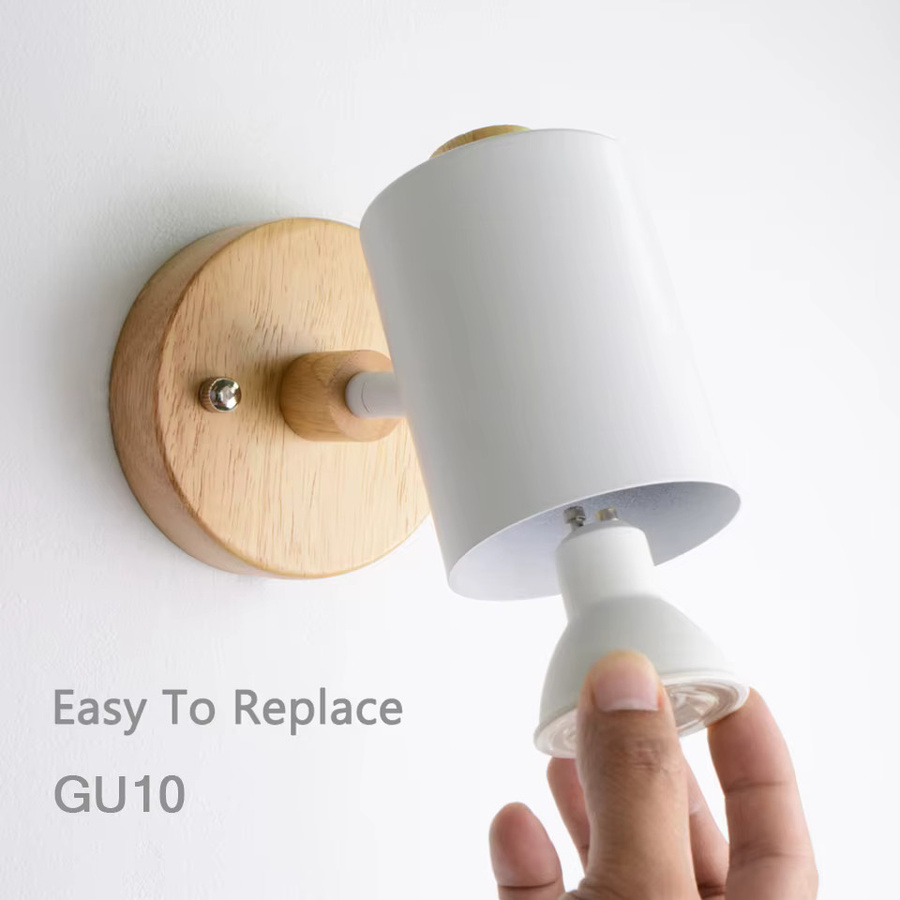 Nordische minimalistische Macaron-Wandlampe aus Holz mit drehbarem Lampenkopf und Reißverschlussschalter für Wohnzimmer und Schlafzimmer in Warmweiß - Bild 2