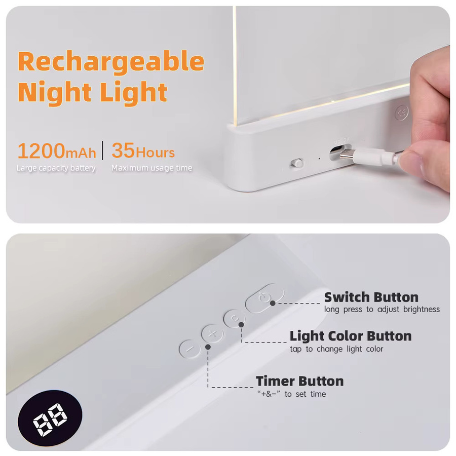 Pzsunly LED-Leselampe wiederaufladbar mit Timer und Dimmer in Transparent und Weiß - Bild 2